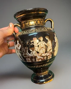 Handgefertigte griechische Olympia Amphore Vase schwarz figürliche Szene 24k Gold Antikgriechenland - Bild 1 von 6