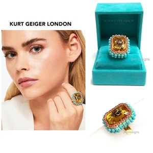 Neu mit Etikett Kurt Geiger London Adlerkopf goldfarben CZ Kristall Ring-S/M (UK) Gr.7 (US) - Bild 1 von 12