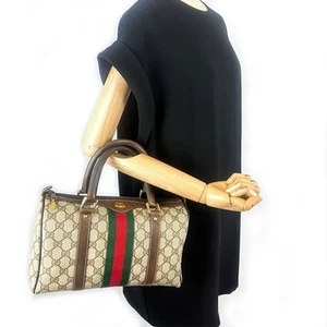 Auténtico Bolso Gucci Mini Boston Línea Jerez Logo GG Cuero Marrón Verde Rojo - Imagen 1 de 8
