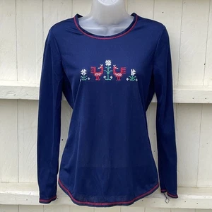 Vintage St Michael Blue Top Embroidered Animal Floral Motif 1970s Bust 32”/8 - Picture 1 of 9