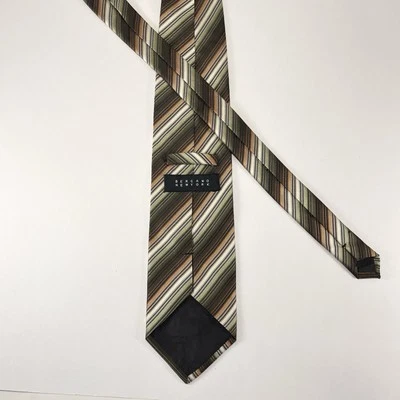 Bergamo New York Striped Tie Olive Green/Tan 100% Polyester  - Image 1 of 4