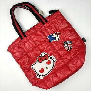 Neu mit Etikett Hello Kitty Beuteltasche Schultertasche gesteppt gefütterte Patches groß rot Kawaii Reißverschluss - Bild 1 von 18