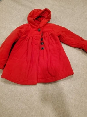 Old Navy Girls Red Hooded Fleece Coat Size 5T – Button Front, Warm, Stylish - Image 1 of 4
