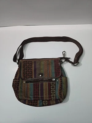 Bolso Bandolera Bolso Bolsillos Tela Estampado Fossil Negro y Marrón Foto 1 de 4