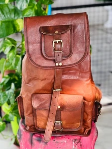 Atractive Leather Bag Travel Men's Laptop Genuine Rucksack Vintage Large Men New - Picture 1 of 6