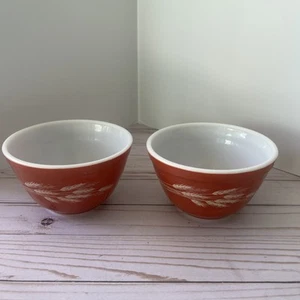 2 Vintage PYREX Orange Autumn Harvest Wheat Mixing Nesting Bowls #401 750 ML - Picture 1 of 12