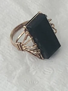 Vintage Black Onyx Ring Size 4.25 Estate Jewelry Gold-black Color  - Picture 1 of 7
