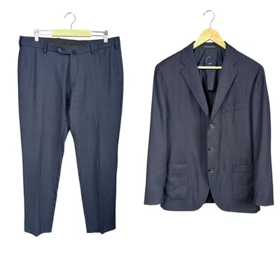 CARUSO Parma Hand Made 2 Piece Suit Sport Coat Blazer Jacket + Pants Dark Blue - Image 1 of 4