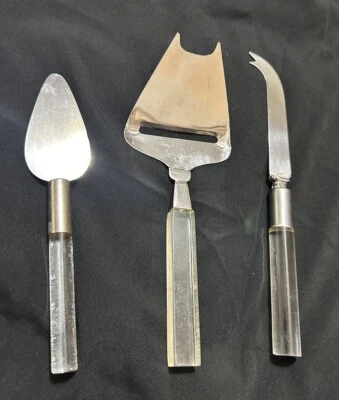 奶酪盘用具套装 Lucite 银色长刀奶酪平面摊铺机 — 第 1/4 张图片