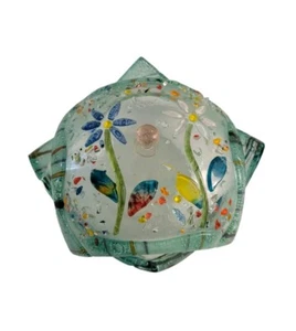 Portagioie in vetro fuso artigianale artistico multicolore 6" x 2" fiori - Foto 1 di 9