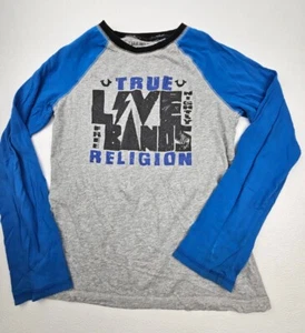 True Religion Junior Boys Size Medium Cotton Raglan Style T-Shirt Blue/Gray - Picture 1 of 10