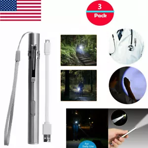 3Pcs 8000Lumens Portable Super Bright Led USB Rechargeable Pen Pocket Torch Lamp - Picture 1 of 12