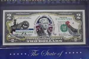 DELAWARE STATE - U.S COLORIZED $2 BANK NOTE UNCIRCULATED BILL - Picture 1 of 9