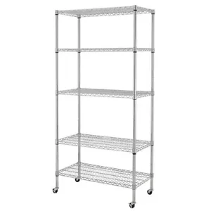 5-Tier NSF-Certified Steel Wire Shelving with Wheels Chrome - Picture 1 of 8