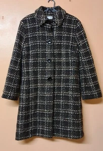 Menary Moda Coat Brown Woven Knit Checked Wool Blend Long Size 14 - Picture 1 of 4
