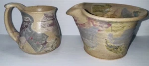 Pair Of Matching Studio Art Pottery Mug And Bowl With Spout Signed BUIE 95 - Picture 1 of 21