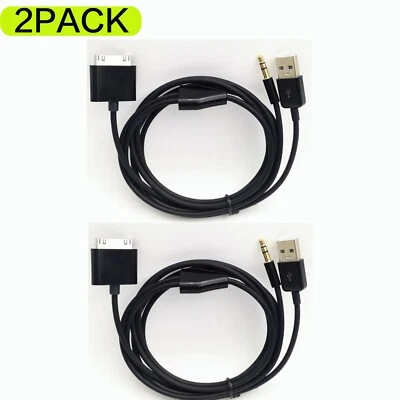 2PACK 5ft 30Pin to 3.5mm Audio AUX Cable & usb Data Charging for iPod iPhone 3 4 - Image 1 of 4
