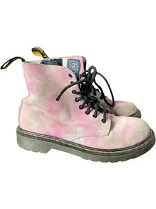 Dr Marten Doc Kids Youth Size US 2  Pascal Pink Tie Dye Suede Side Zip Shoes - Picture 1 of 9