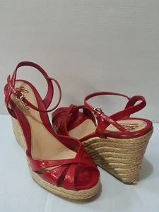 Sandalia de cuña GUCCI plataforma tacón alto 120 mm S38 GG Gucimania charol rojo - Imagen 1 de 22