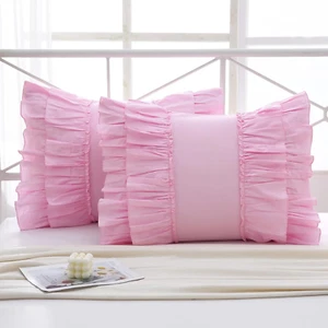 2 Pack Pink Ruffle Pillow Shams Standard Size 20x26 inches 100% Cotton French... - Picture 1 of 7