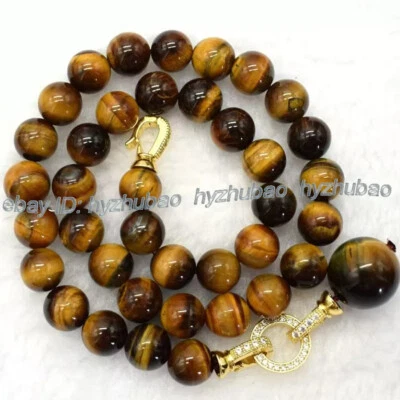 Collar colgante de cuentas lisas de piedras preciosas de ojo de tigre redondo real de 6/8/10 mm 18-28 pulgadas Foto 1 de 4