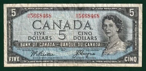 Canada, $5, 1954 Devil's Hairdo, P-68b, Beattie-Coyne, F-VF - Picture 1 of 2