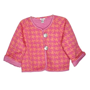 Patty Kim Quilted Jacket M Cotton Bright Pink Orange Abstract Camo Bohemian - Picture 1 of 5