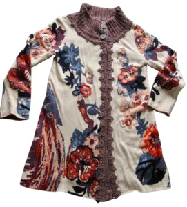 Anthropologie Embroidered Foret Cardigan Sleeping on Snow Size M Bird Flowers - Picture 1 of 8