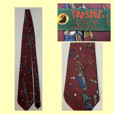 Corbata de golf vintage Rooster West End Collection 100 % seda hecha en EE. UU. Foto 1 de 4