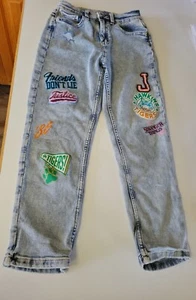 Justice X Stranger Things Denim Mini Mom Jeans Patched Girls Size 14 - Picture 1 of 19