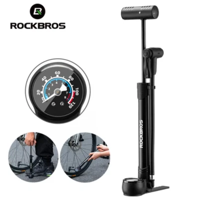 ROCKBROS Bike Pump 120 PSI High Pressure w/ Gauge AV FV Alloy Tire Air Inflator - Image 1 of 4