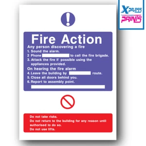 Fire Action Health Safety Sign Workplace Office Poster Print or Sticker A3 A4 #3 - Picture 1 of 11