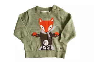 Fox & Finch Baby Size 00 3-6 Months Olive Green Fox Knit Jumper EUC - Picture 1 of 3