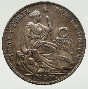 1934 PERU South America 1 SOL Antique BIG Original Silver Peruvian Coin i93433 - Picture 1 of 3