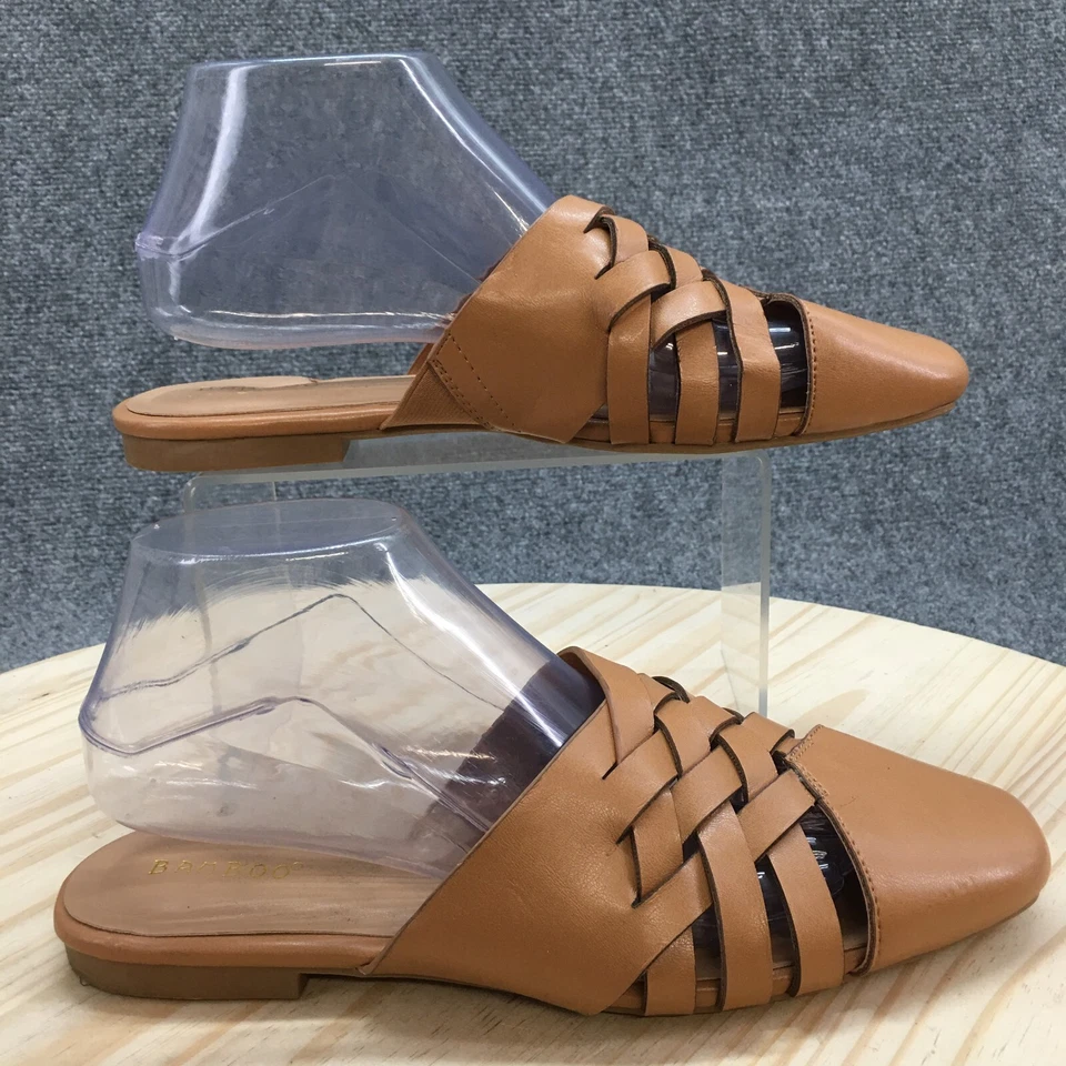 Sandalia de bambú sin cordones para mujer 9 marrón barrido 16 punta cerrada informal imitación cuero Foto 1 de 4