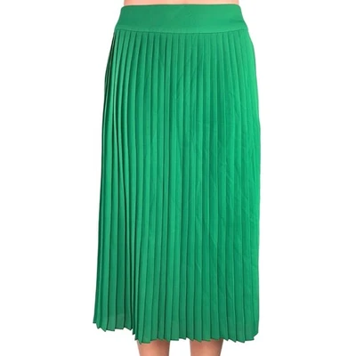Falda midi informal J.Crew verde sedoso satinado plisada forrada fluida línea A talla 0 Foto 1 de 4