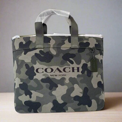 Coach Tote 38 CY805 Large Green Camo Canvas Leather Carryall Shoulder Bag - Image 1 of 4