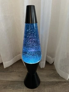 Vintage Lava Lite Lamp Glitter Blue Liquid Black Body 16.5" Tall Tested Working - Picture 1 of 10