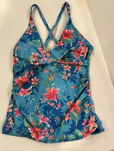 Blau & Rosa Blumen Schlankmacher Tankini Top Drapiert D1.2 Größe M - Bild 1 von 7