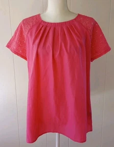 Worthington XL Blouse Lace Short Sleeves Pleated Bubblegum Pink Easter Valentine - Picture 1 of 11