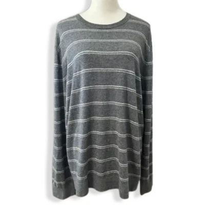 Theory Pullover Sweater Wool Blend Striped Long Sleeve White Gray W US XXL NWOT - Image 1 of 4