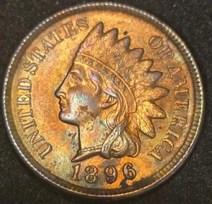 Centavo cabeza india 1896 sin circular, retorcido, tremendamente hermoso espécimen - Imagen 1 de 3