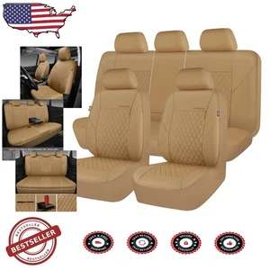 Stylish Beige Car Seat Covers - Faux Leather, Universal Fit, All Seasons - Picture 1 of 9
