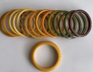 Bakelite Green Yellow Orange Red Marble Swirl Bangle Bracelets Lot 16 VINTAGE - Picture 1 of 22