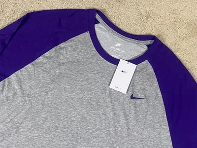 Camisa masculina Nike Dri-FIT XXL cinza roxa manga 3/4 raglan beisebol atlética - Imagem 1 de 4