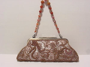 DAMEN PERLEN ABENDTASCHE CLUTCH MIT PERLENRIEMEN #BC103 #BRAUN - Bild 1 von 1