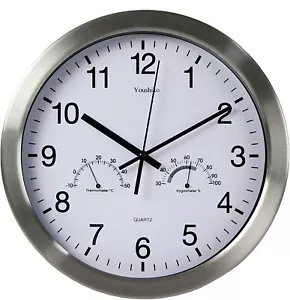 Youshiko Large Bold Quartz Metal Wall Clock  12'' Non Ticking Silent Sweeping  - Picture 1 of 4