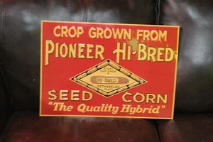PIONEER HI-BRED SEED CORN  DEALER EMBOSSED METAL SIGN GAS OIL FARM BARN DEKALB - Picture 1 of 12