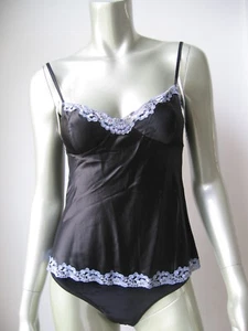 IN032 Vintage Felina NEW Contrast Lace Rear Button Closure Stretch Silk Camisole - Picture 1 of 14