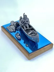 Native American Pewter Sculpture Downstream Canoe Michael Ricker 15/700 10x5x5 - Picture 1 of 15